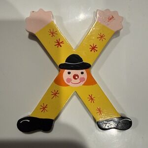 Vtg Sevi Clown Child Kids Alphabet Wooden Letter‎ X Personalized Decor Yellow